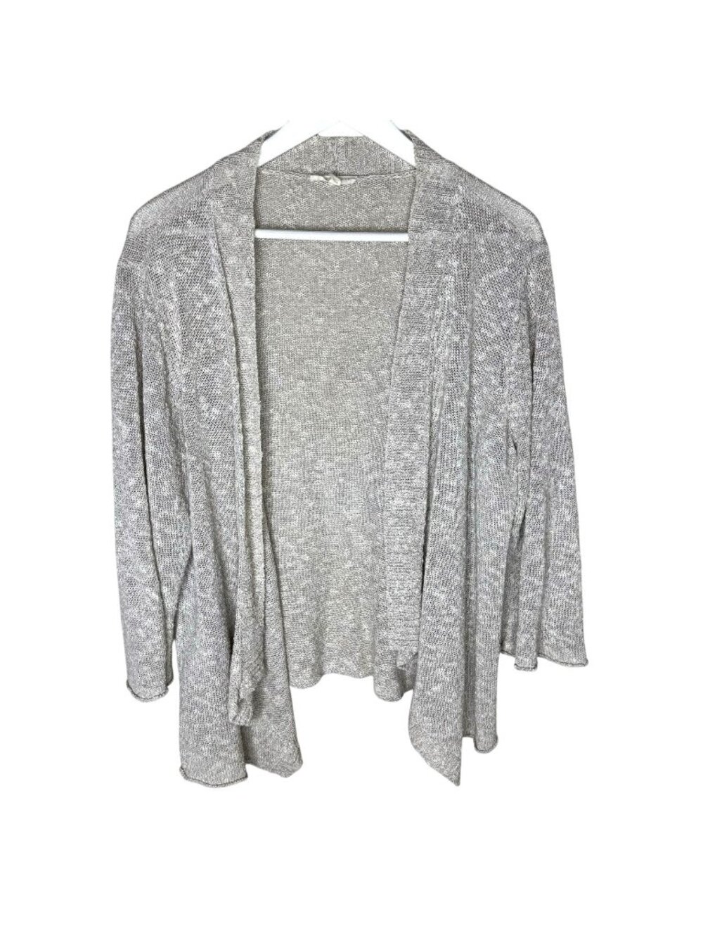 Eileen Fisher Tan Linen-Blend Open Front Semi-Sheer Knit Spring Cardigan, 1X